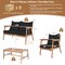 Costway 8PCS Patio Rattan Furniture Set Wooden Cushioned Sofa with Black & Turquoise Cover